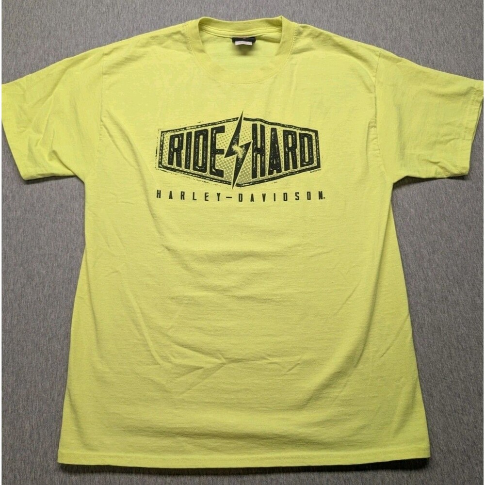 Harley Ride Hard Davidson Fluorescent Yellow Mens L MANN'S COLUMBUS INDIANA